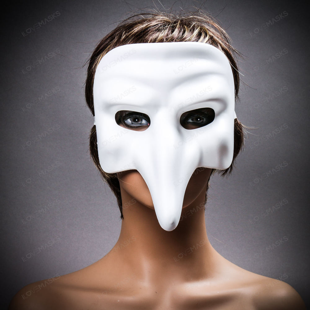 Long Nose Pantalone Venetian Masquerade Mask - White - Picture 10 of 10